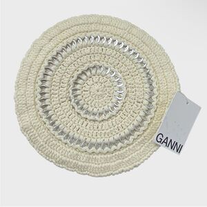 NWT GANNI disc-embellished crochet beret $195